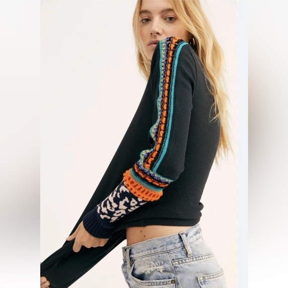 Free People Tops - NWT! Free People Women’s Large Switch It Up Cuff Embroidered Thermal Top